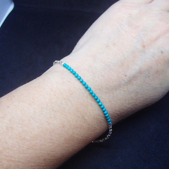Natural Teal Turquoise Bracelet Sterling Silver , December Birthstone - Picture 2 of 6